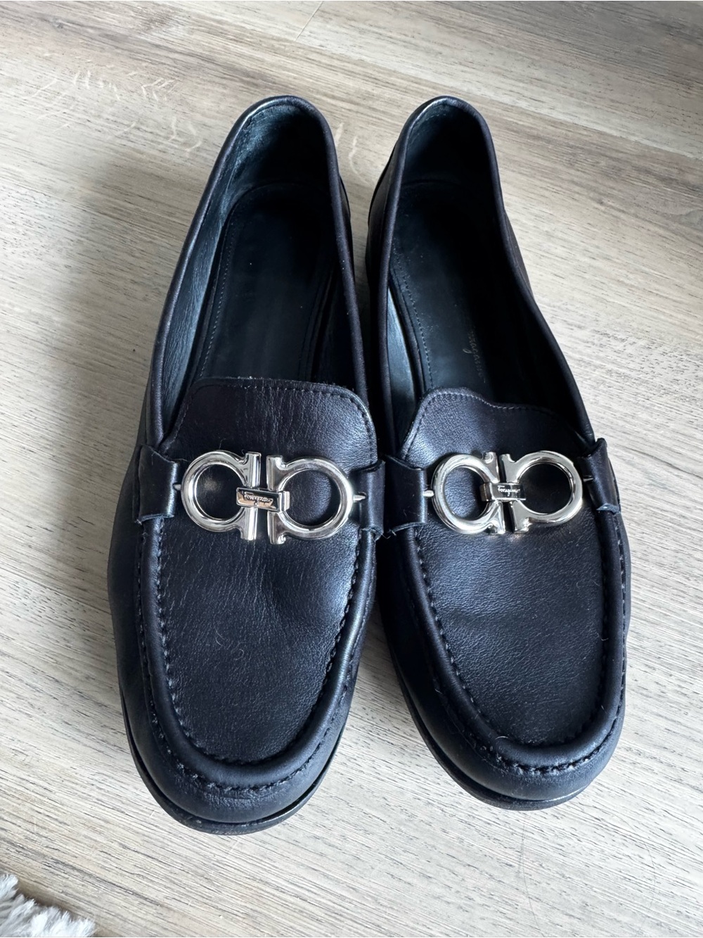 Salvatore Ferragamo Black Leather Gancini Bit Loafers